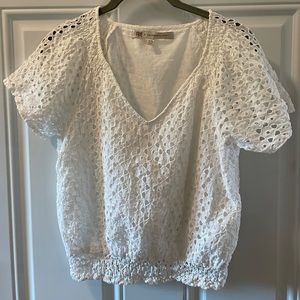 Frye x Anthropologie Women’s Talia White Eyelet Cotton Cropped Blouse Lined